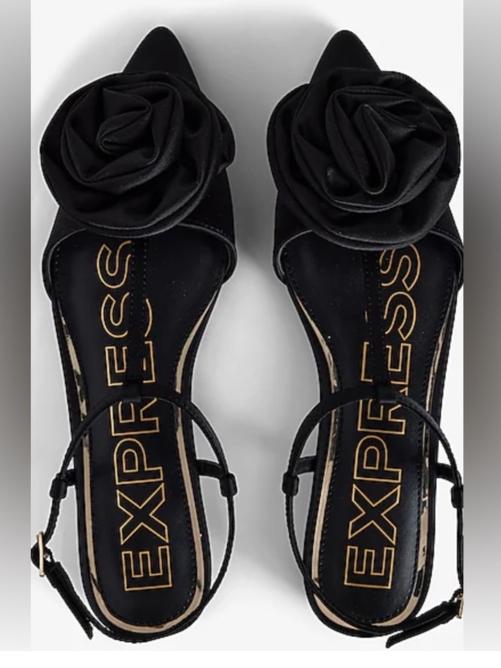 Express Black Floral Accent Pointed Toe Strap Sandals